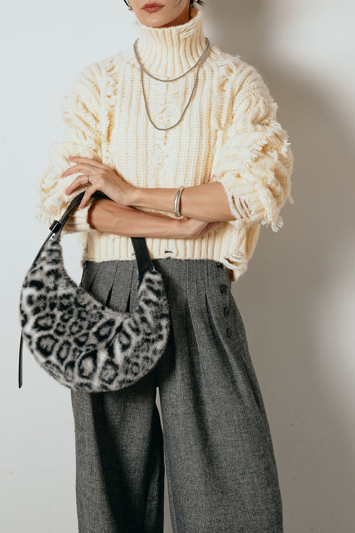 [SET]フリンジタートルショートニット+サイドボタンツイードタックパンツ(2set)