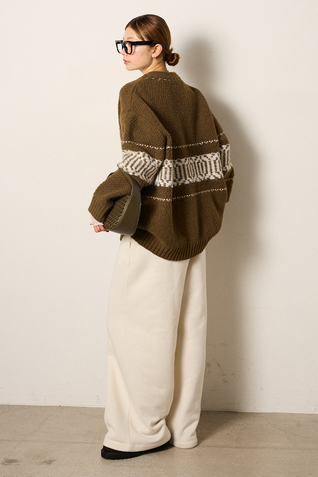 [SET]ライン柄ステッチニットカーディガン+2WAY袖コード刺繍クルーネックプルオーバー(2set)