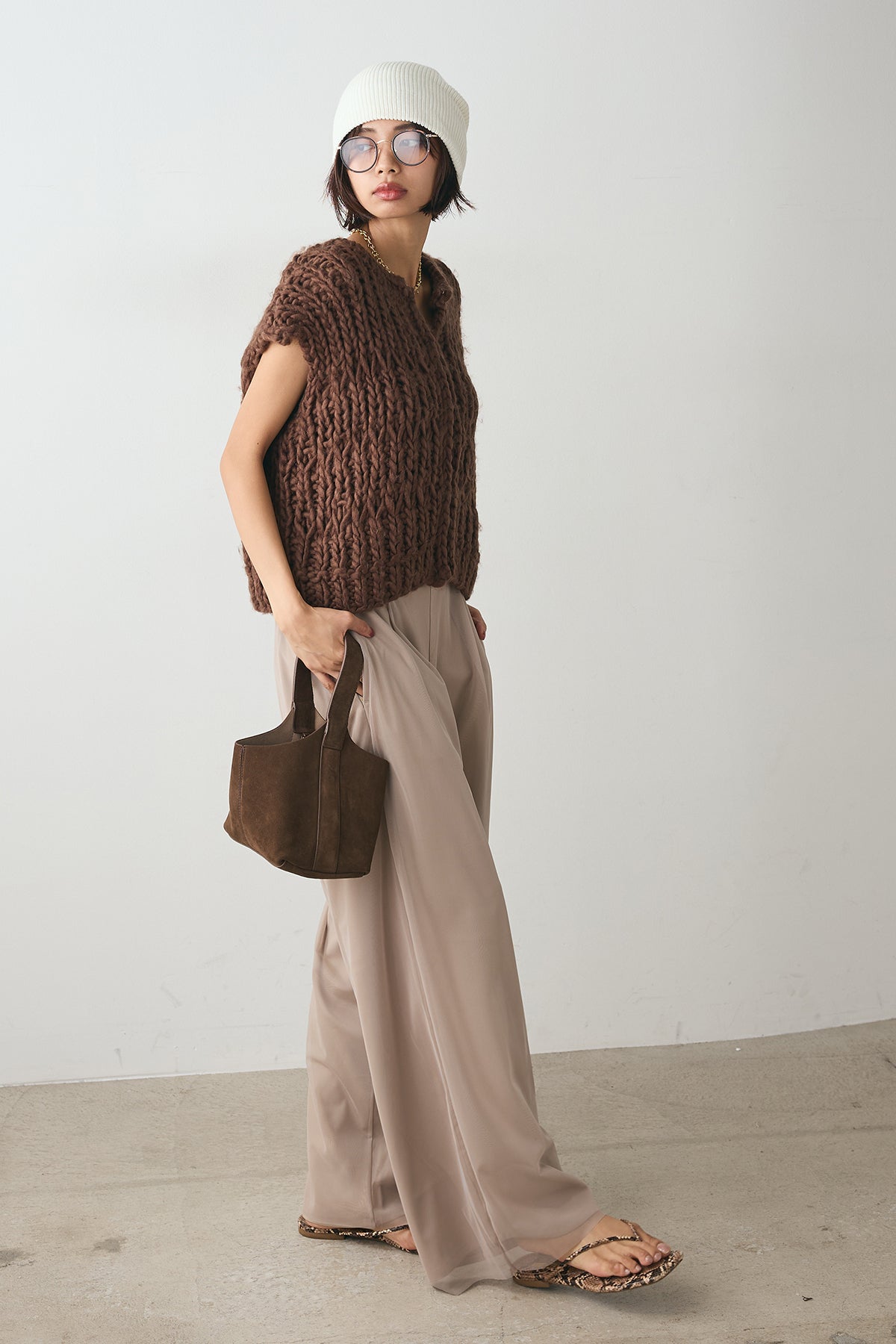 SET]ハンドニットロービングベスト+ツイル*レイヤードチュール