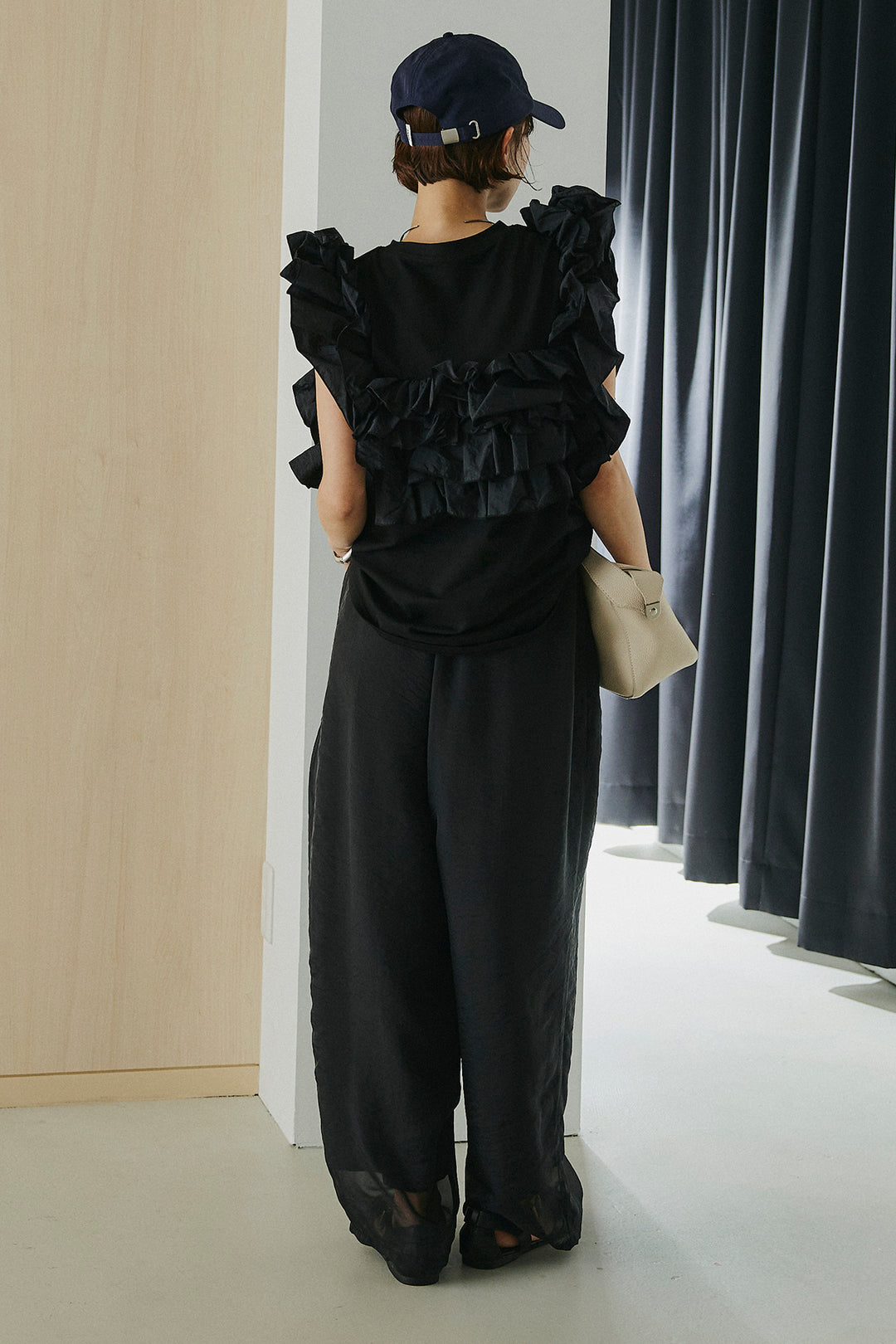 [SET]天竺ナイロンドッキングビスチェ風トップス+オーガンジータックパンツ(2set)