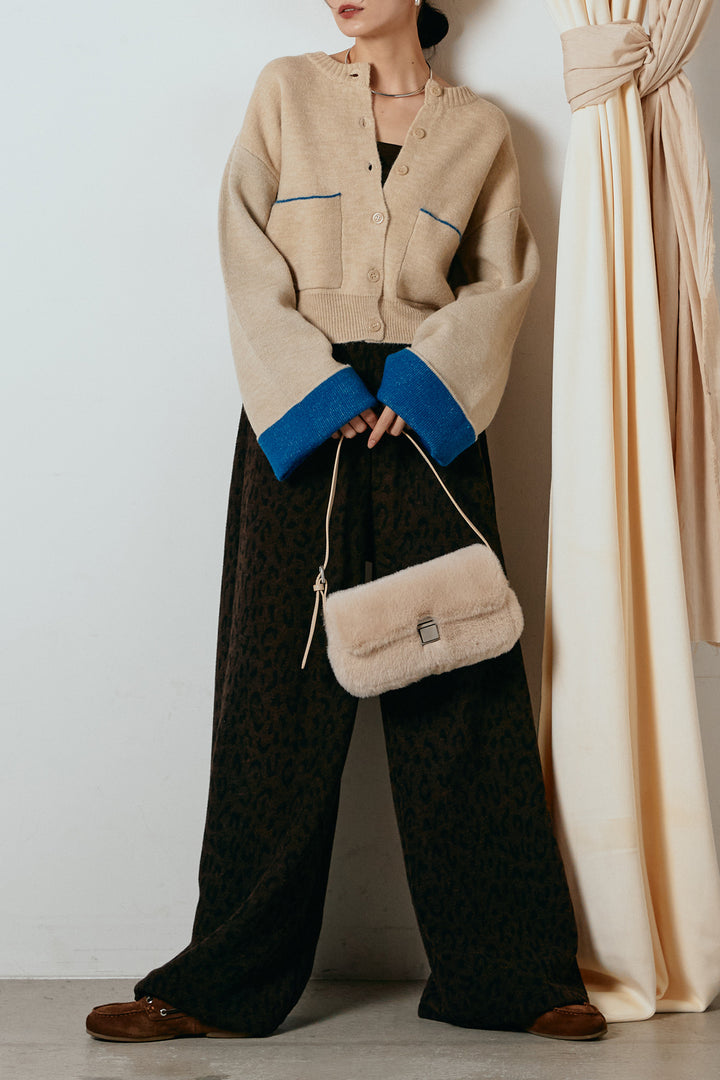 [SET]アルパカタッチダブルフェイスカーディガン+レオパードジャガードニットパンツ(2set)