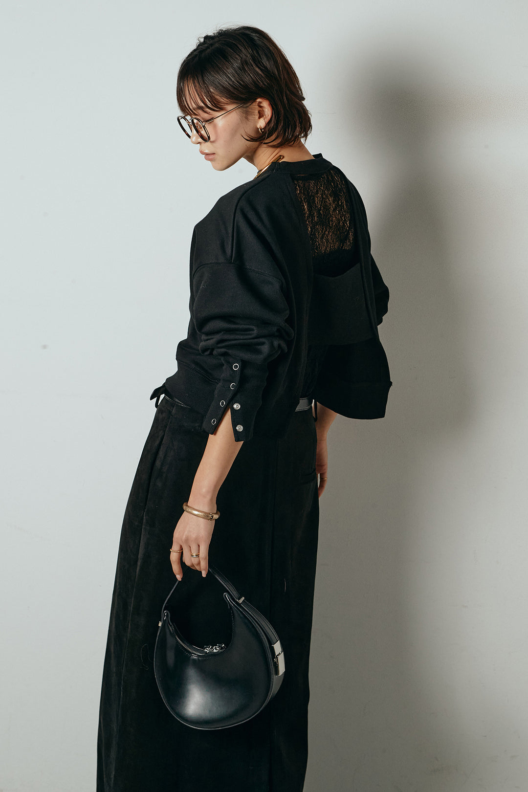 [SET]裏毛バックオープンプルオーバー+エコスウェードワイドスカート(2set)