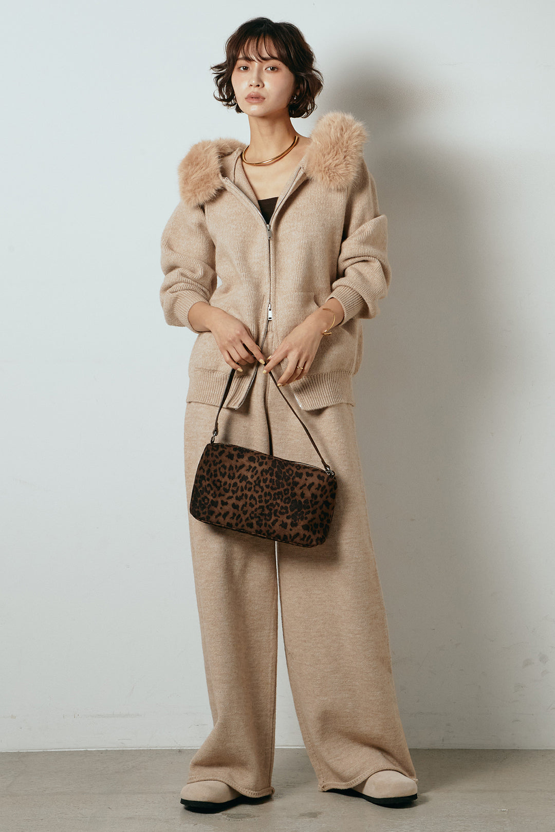 【着回しセット】[SET]ファー付きフーディーニットSETUP+ビッグカラーダブルジップニットSETUP(2set)