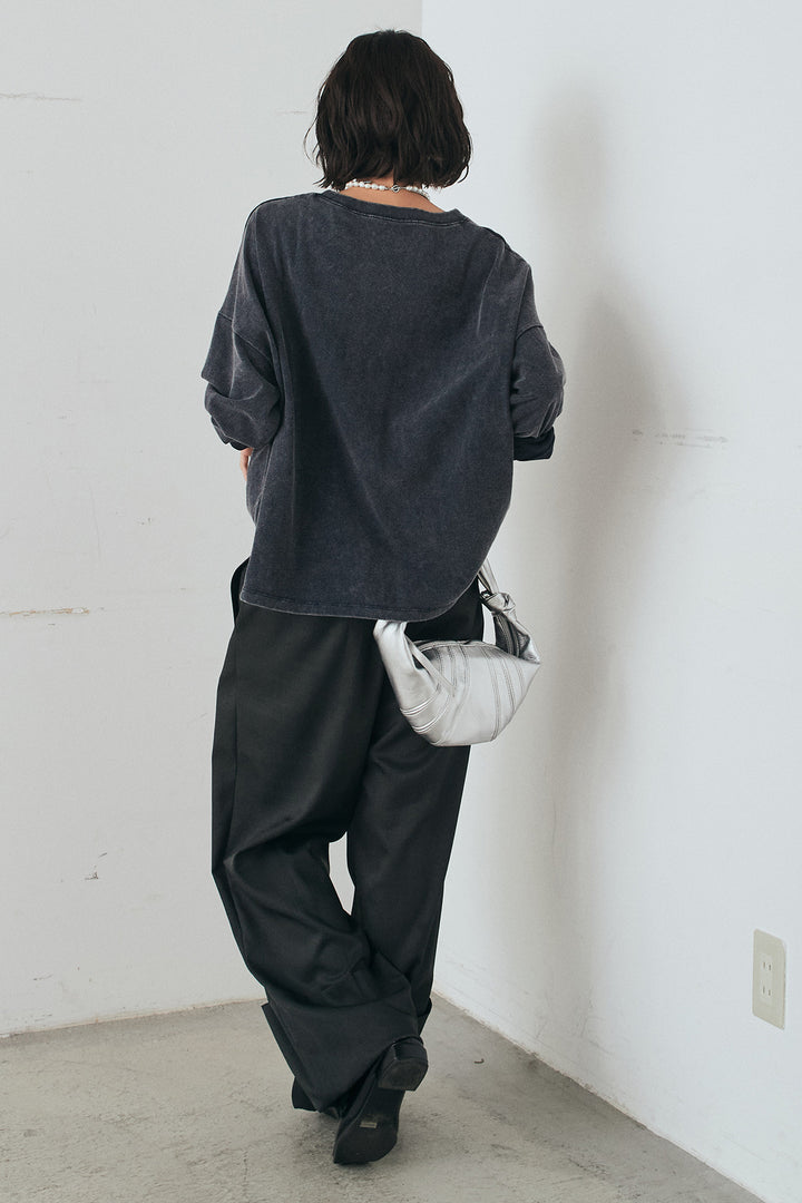 [SET]裾センタードロストロゴプリントワイドTシャツ+センタープレスセミワイドパンツ(2set)