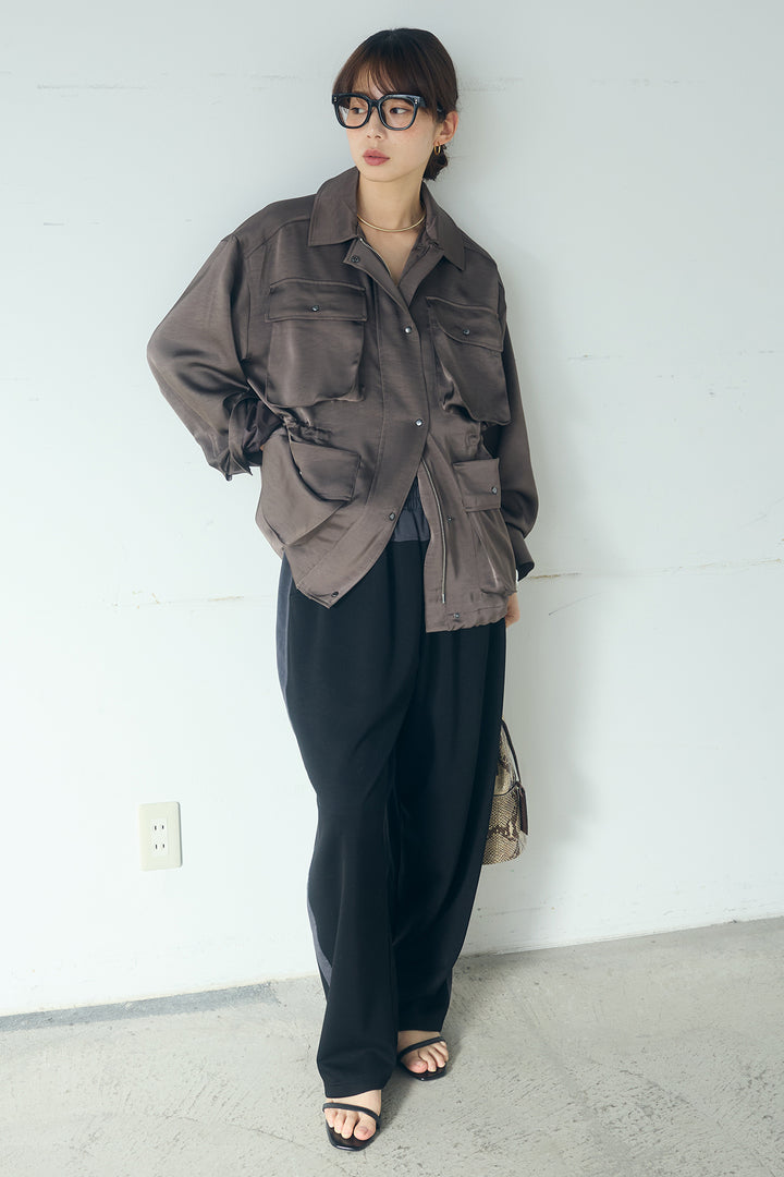 [SET]サテンライトブルゾン+異素材切り替えスウェットパンツ(2set)