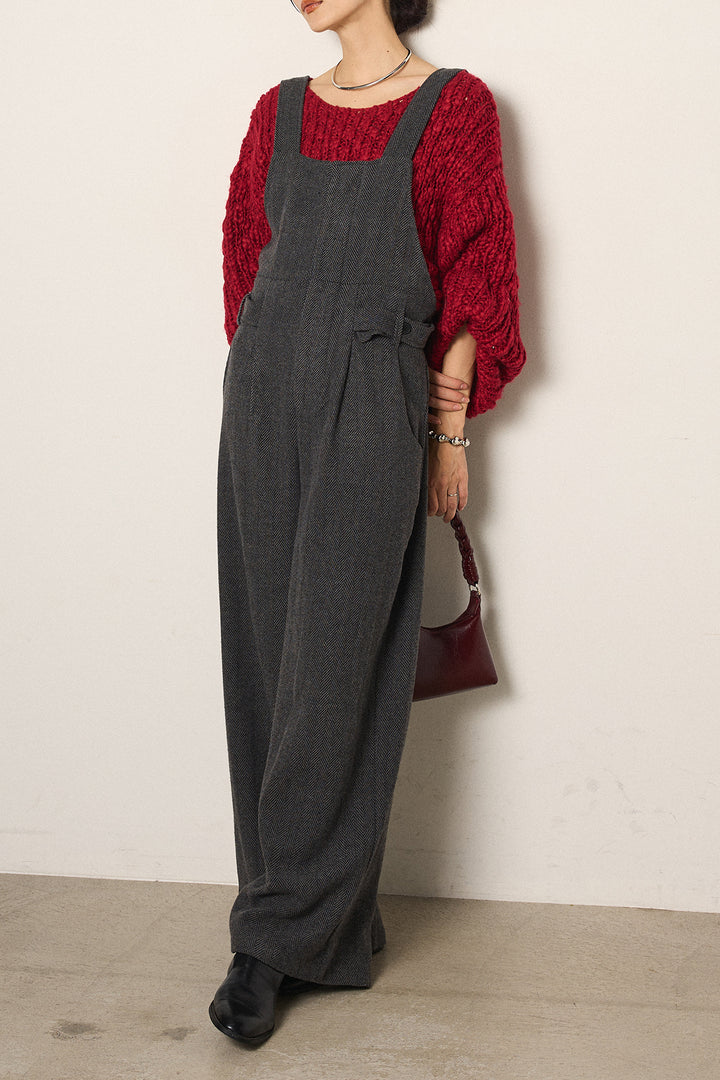 [SET]チャンキースラブニットクロップドプルオーバー+クラシックヘリンボーンサロペット(2set)