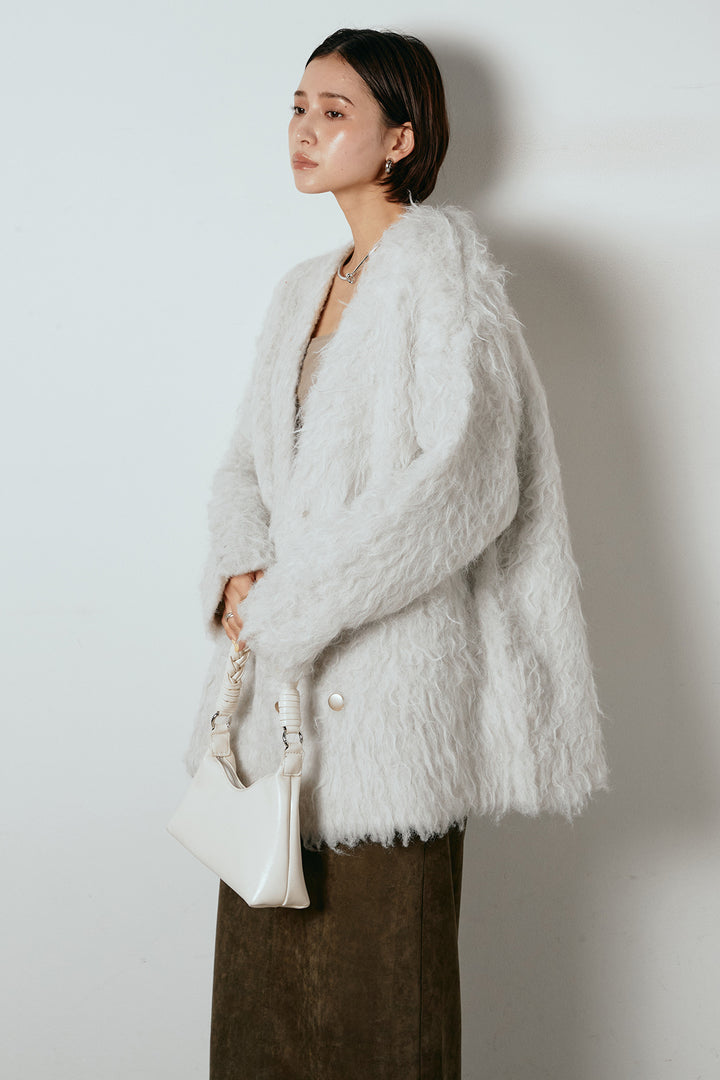 [SET]ウェーブシャギーニットジャケット+スウェードライク裾フリンジスカート(2set)