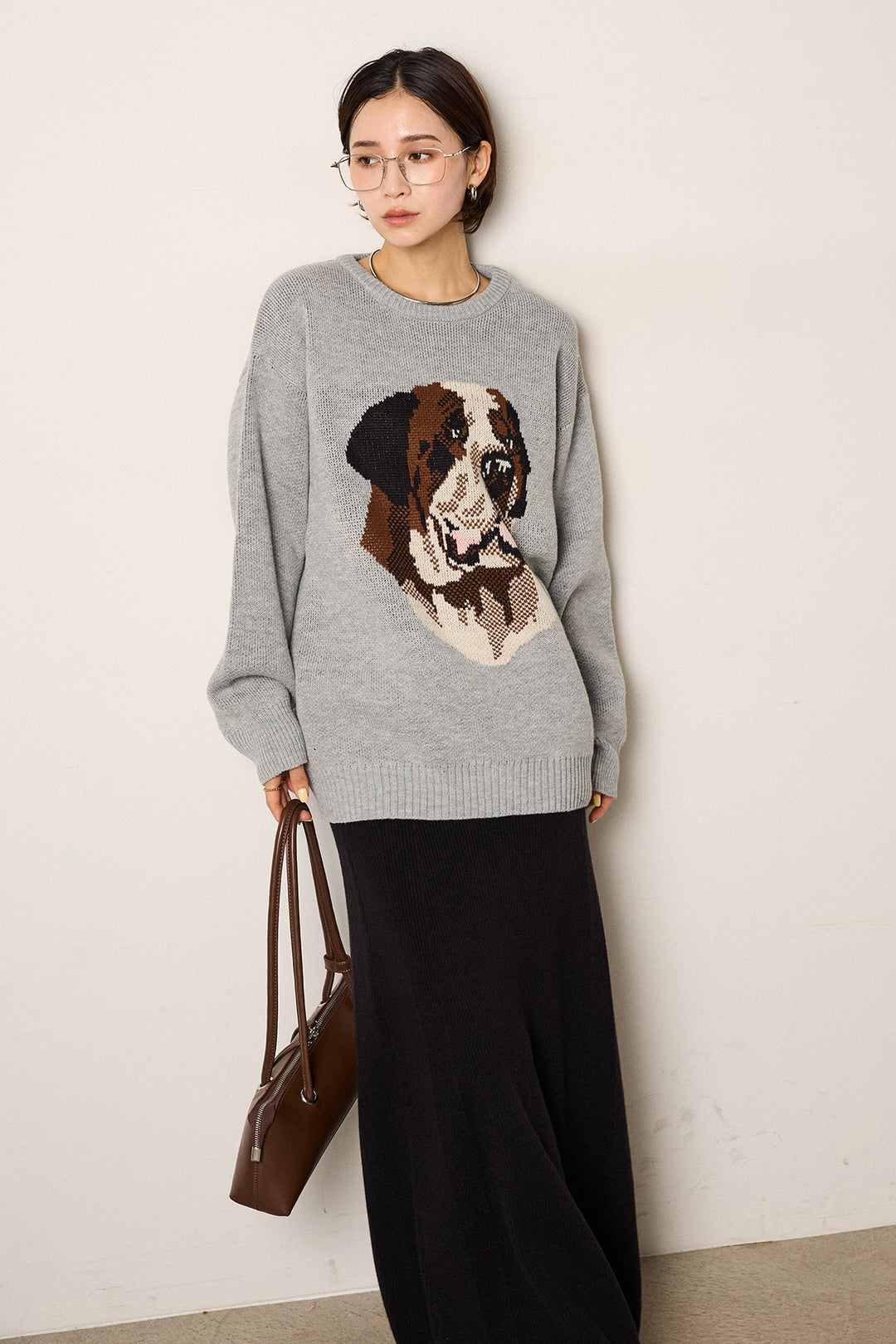 [SET]アニマルジャガード柄ニットトップス+リブナローニットスカート(2set)