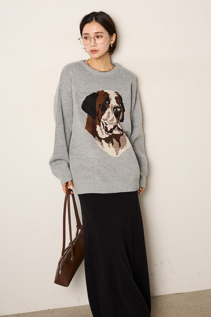 [SET]アニマルジャガード柄ニットトップス+リブナローニットスカート(2set)