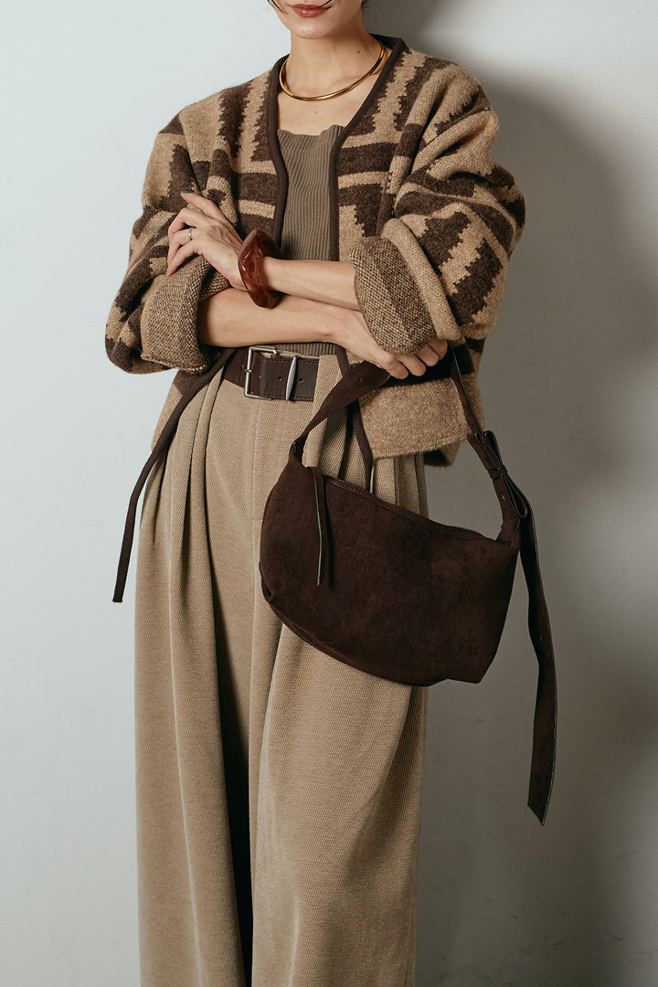 [SET]ノーカラー幾何学模様アウター+ベルトループコーデュロイワイドパンツ(2set)