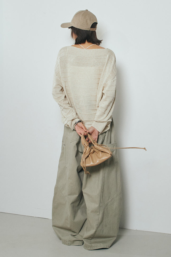 [SET]麻混リラックスニットトップス+ベルト付きカラーデニムパンツ(2set)