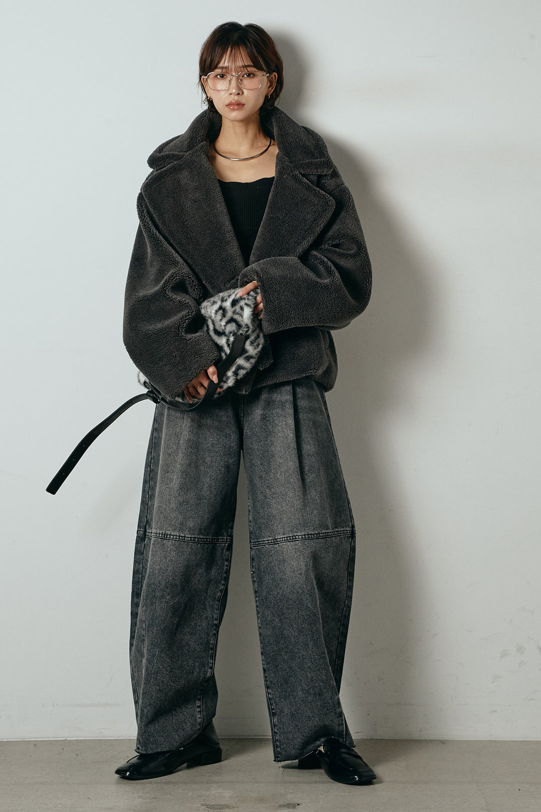 【2月中旬発送】
[SET]テディボアショートジャケット+加工デニムタックコクーンワイドパンツ(2set)