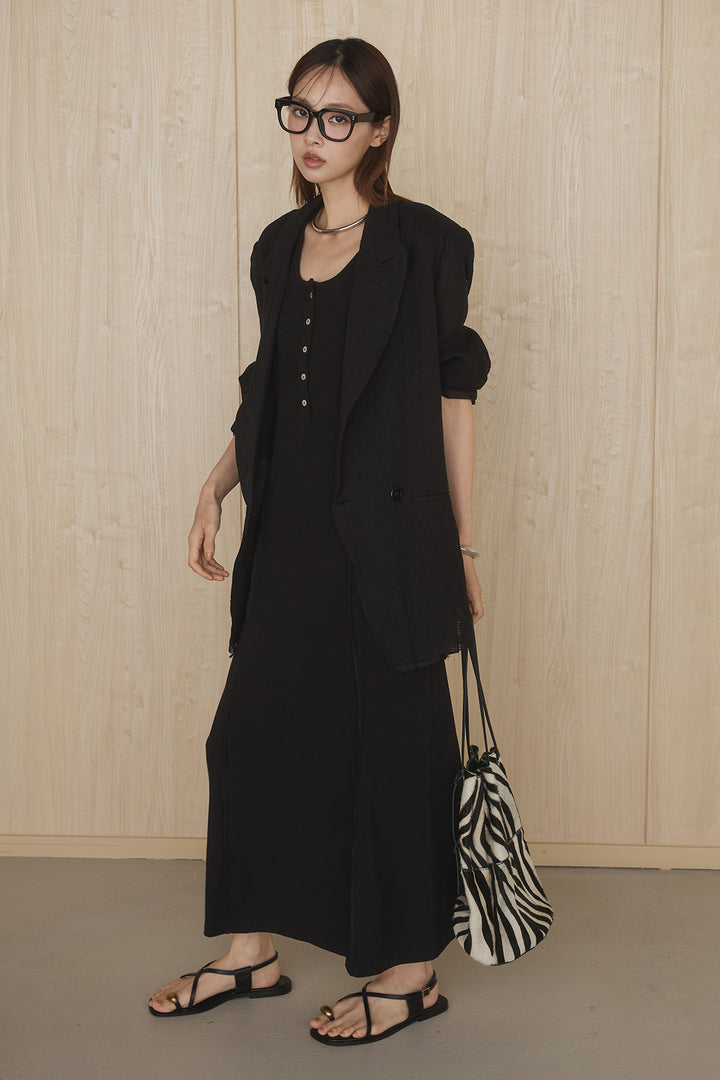 [SET]メッシュテーラードワイドジャケット+ノースリロングワンピース(2set)