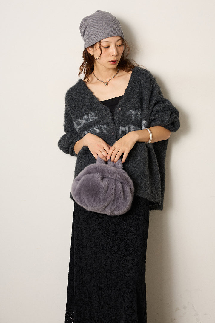 [SET]ウール混透かしロゴニットカーディガン+花柄刺繍ベロアフレアスカート(2set)