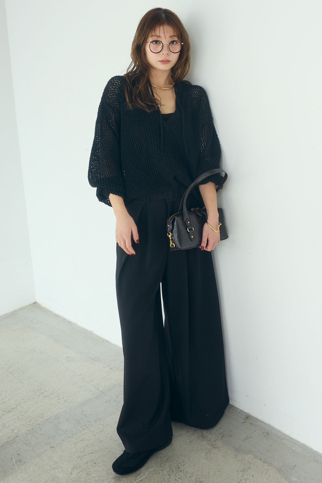 【即納】ミックスメッシュキーネックプルオーバー