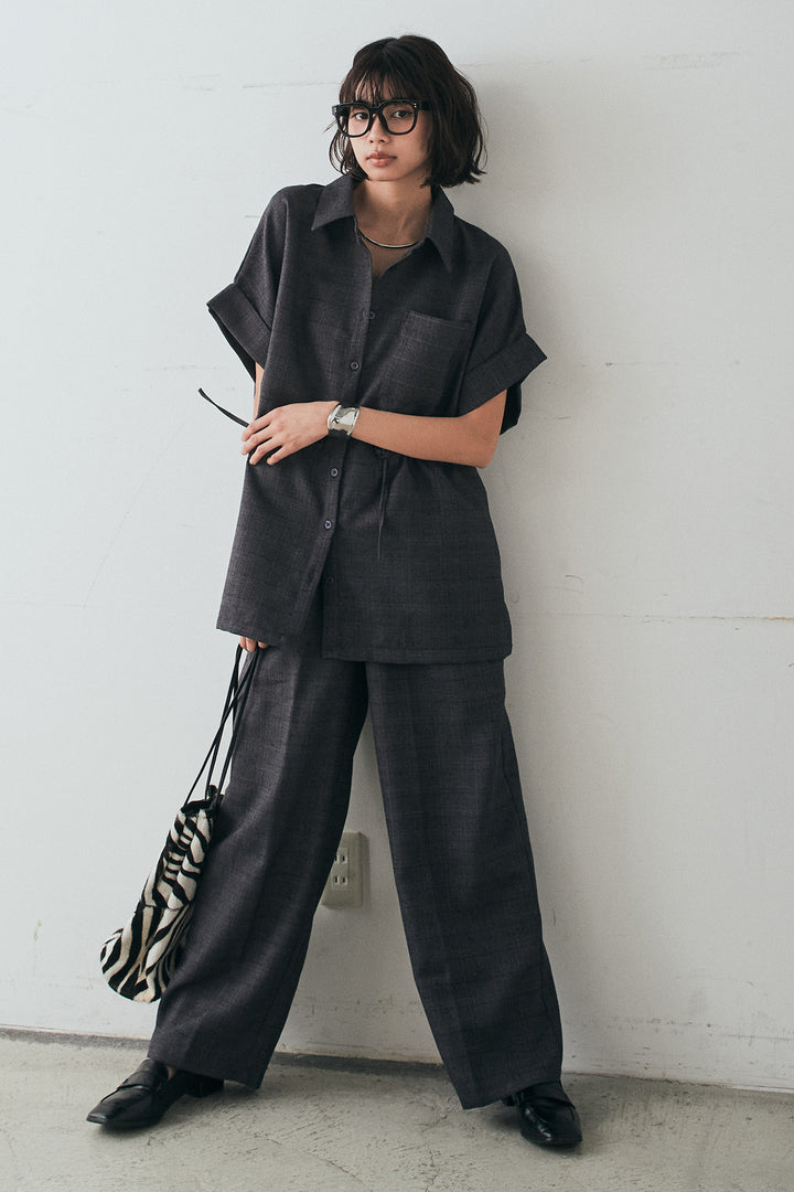 [SET]ツイードウエストドロストシャツ+ツイードタックパンツ(2set)