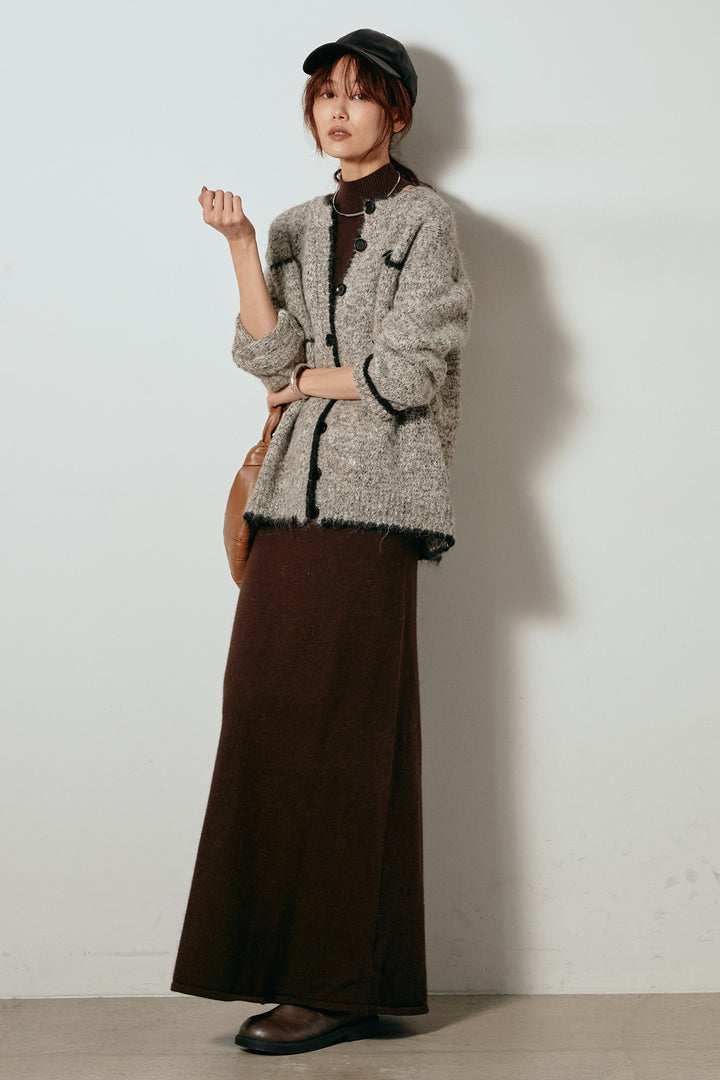 [SET]ミックスニットポケットカーディガン+ノースリーブニットロングワンピース(2set)