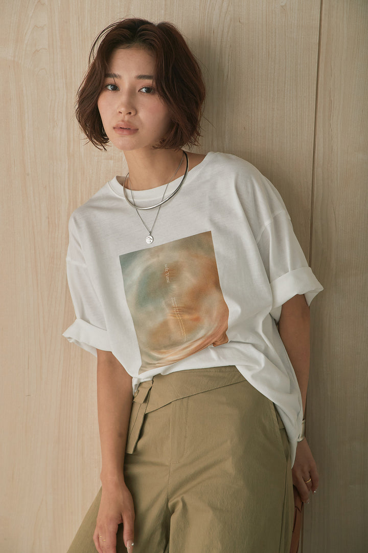 [SET]MarbleプリントTシャツ+ポケットベルト付きニーサイドタックパンツ(2set)