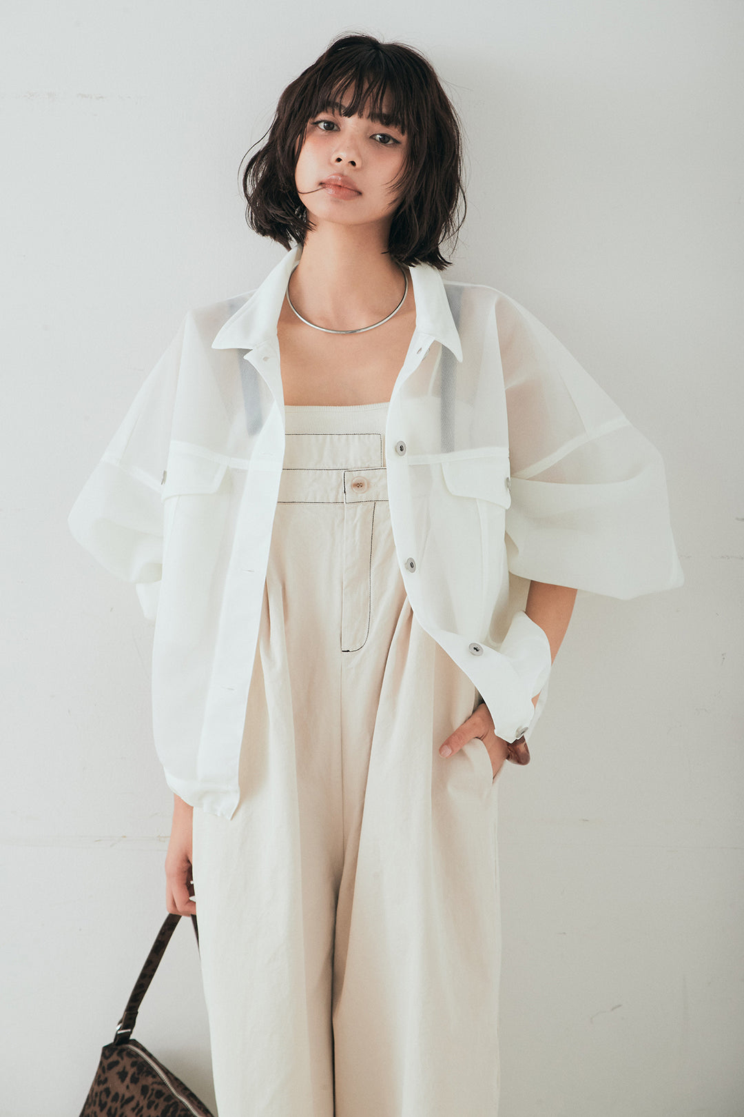 [SET]シアーダンボールサイドドロストジャケット+綿ツイルアシメサロペット(2set)