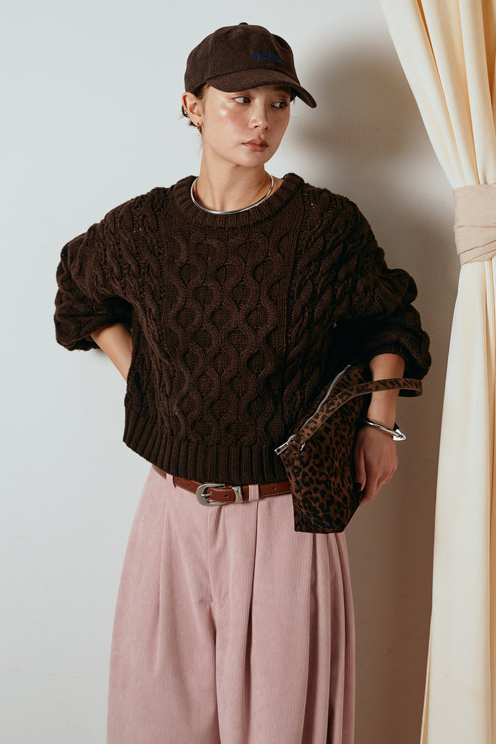 [SET]バルキーケーブルプルオーバー+コーデュロイサイドタックコクーンパンツ(2set)