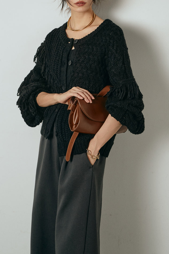 [SET]ランダムフリンジニットカーディガン+裏起毛スウェットワイドパンツ(2set)