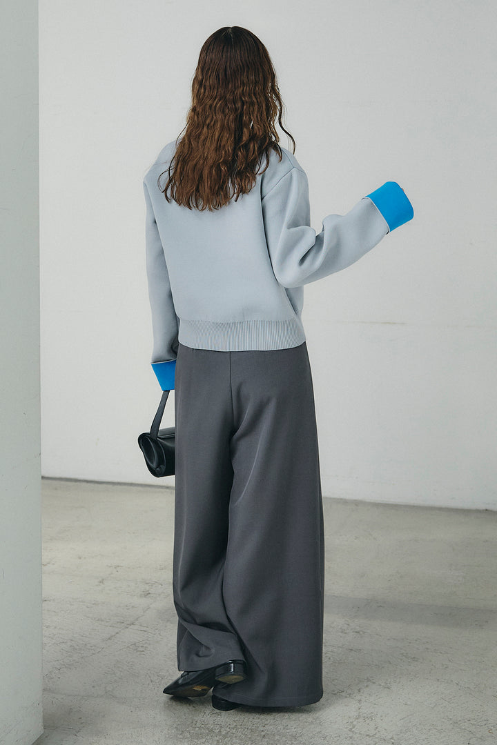 [SET]リバーシブル配色ニットカーディガン+ベルト付きツータックワイドパンツ(2set)