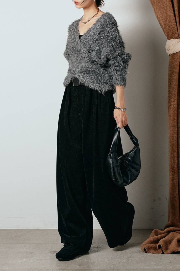 [SET]シャギークロスニットトップス+ベルトループコーデュロイワイドパンツ(2set)