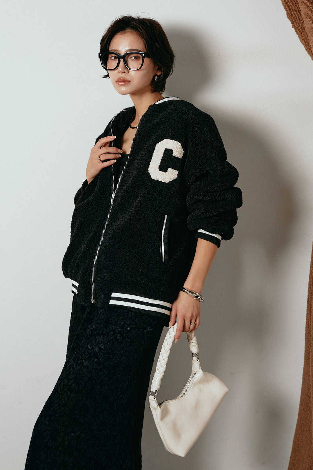 [SET]ロゴスタジャンボアブルゾン+花柄刺繍ベロアフレアスカート(2set)