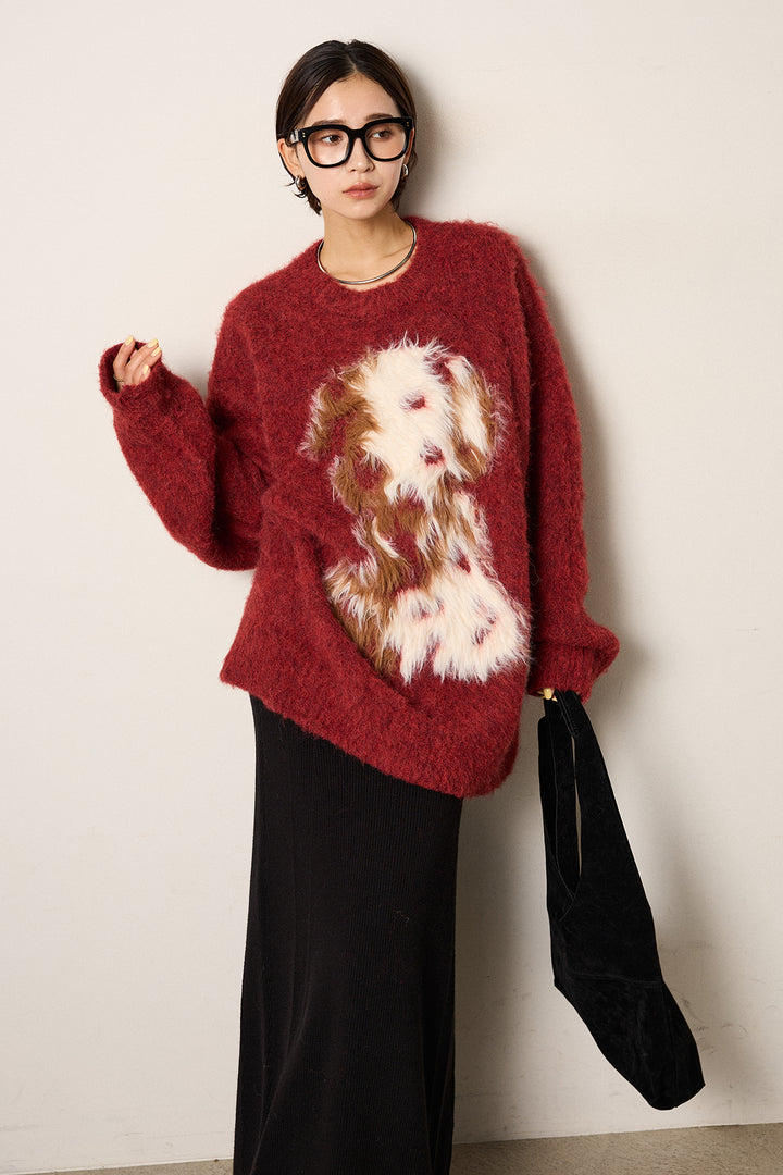 [SET]シャギーニュアンスアニマルニット+リブナローニットスカート(2set)