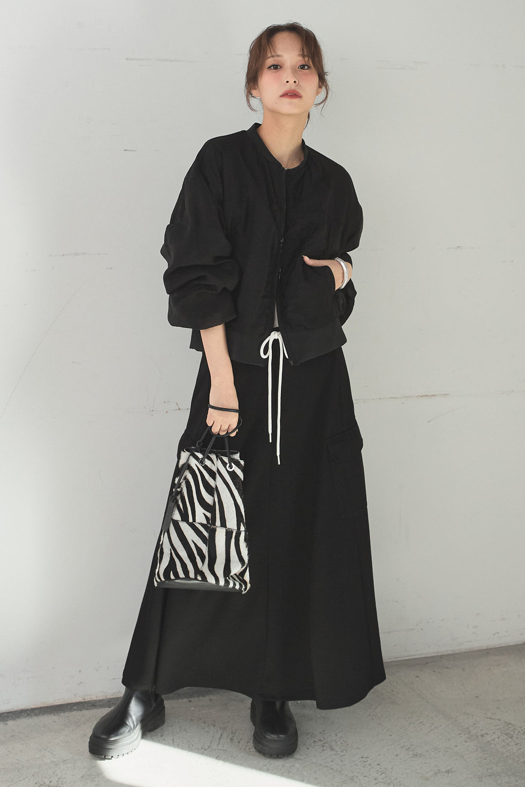 [SET]シアー×ポンチブルゾン+リラックススウェットスカート(2set)