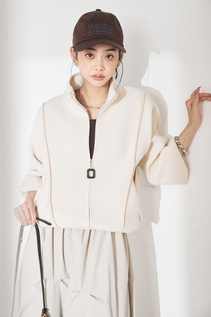 [SET]ハイネックパイピングデザインブルゾン+ランダムタックバルーンスカート(2set)