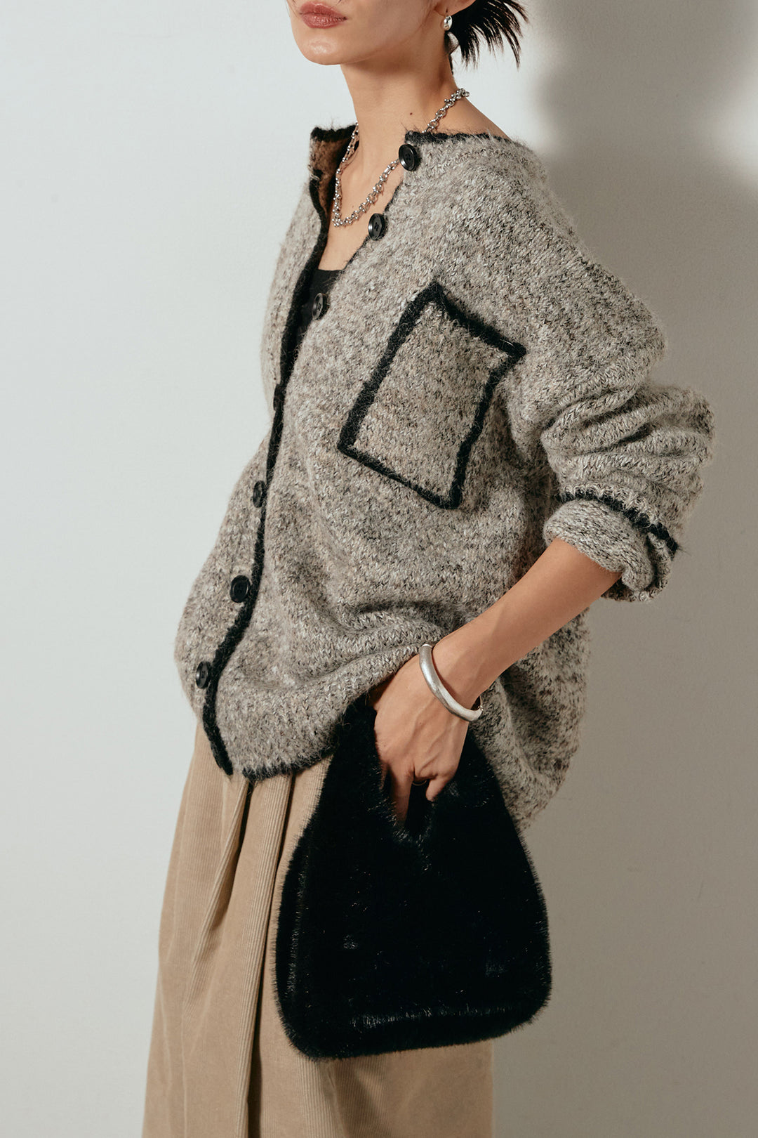 [SET]ミックスニットポケットカーディガン+フロントタック入りコーデュロイパンツ(2set)