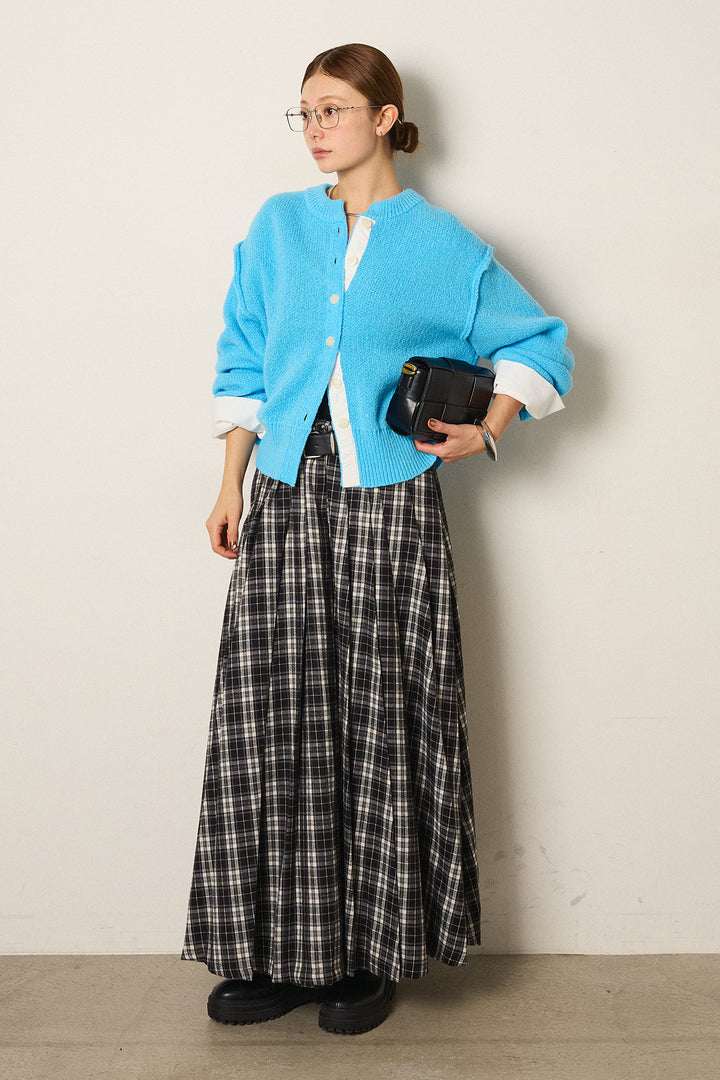 [SET]シャツドッキングニットカーディガン+ベルト付きタータンチェックプリーツスカート(2set)