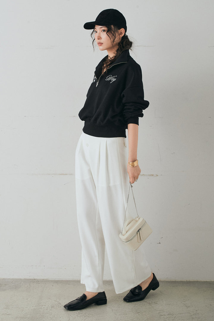 [SET]裏毛ロゴ刺繍ハーフZIPスウェット+斜めボタンタック入りスラックス(2set)