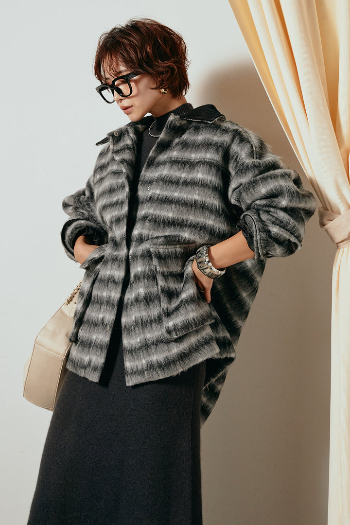 [SET]チェックシャギーミドルカバーオール+ノースリーブニットロングワンピース(2set)