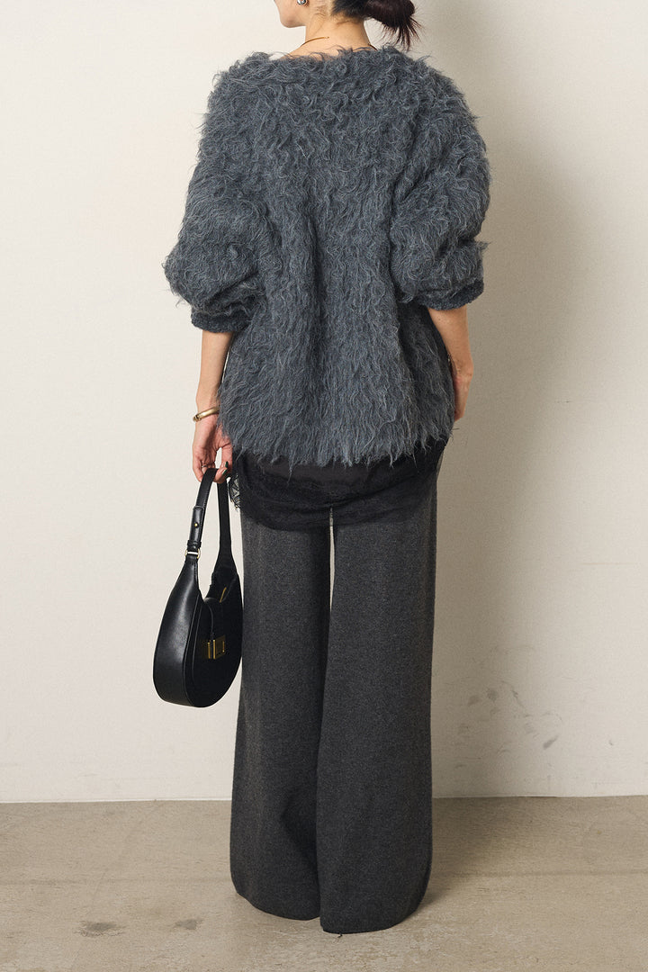 [SET]起毛シャギーニットカーディガン+センターラインニットパンツ(2set)