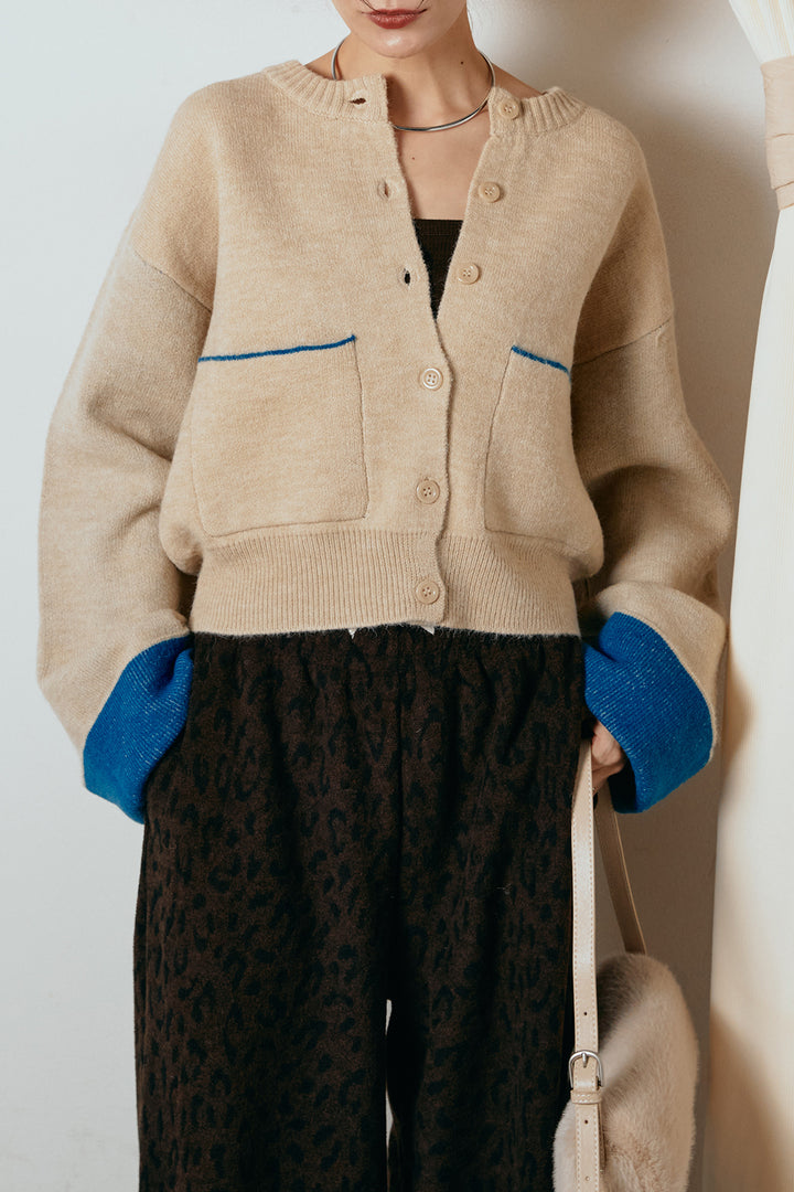 [SET]アルパカタッチダブルフェイスカーディガン+レオパードジャガードニットパンツ(2set)