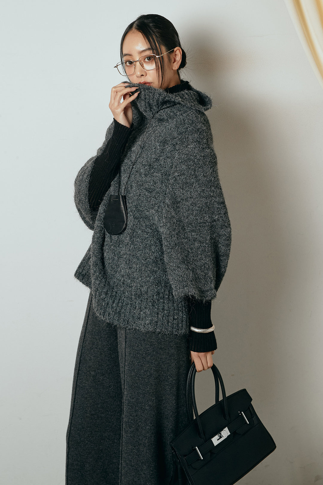 [SET]起毛ミディアムスリーブニットトップス+センターラインニットパンツ(2set)