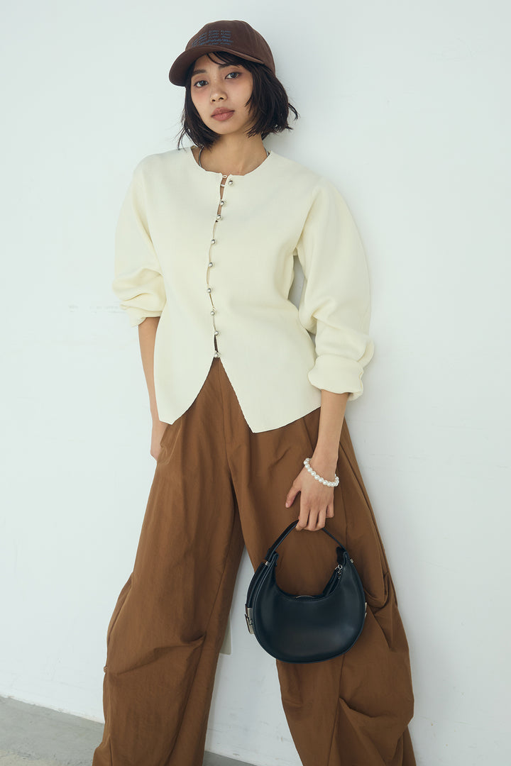 [SET]メタルボタンバナナスリーブカーディガン+ドライタフタタックバレルパンツ(2set)