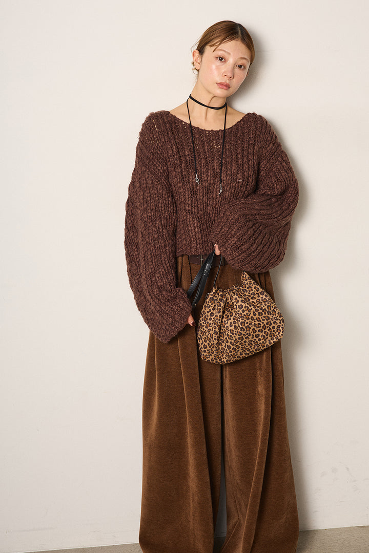 [SET]チャンキースラブニットクロップドプルオーバー+ベルトループコーデュロイワイドパンツ(2set)