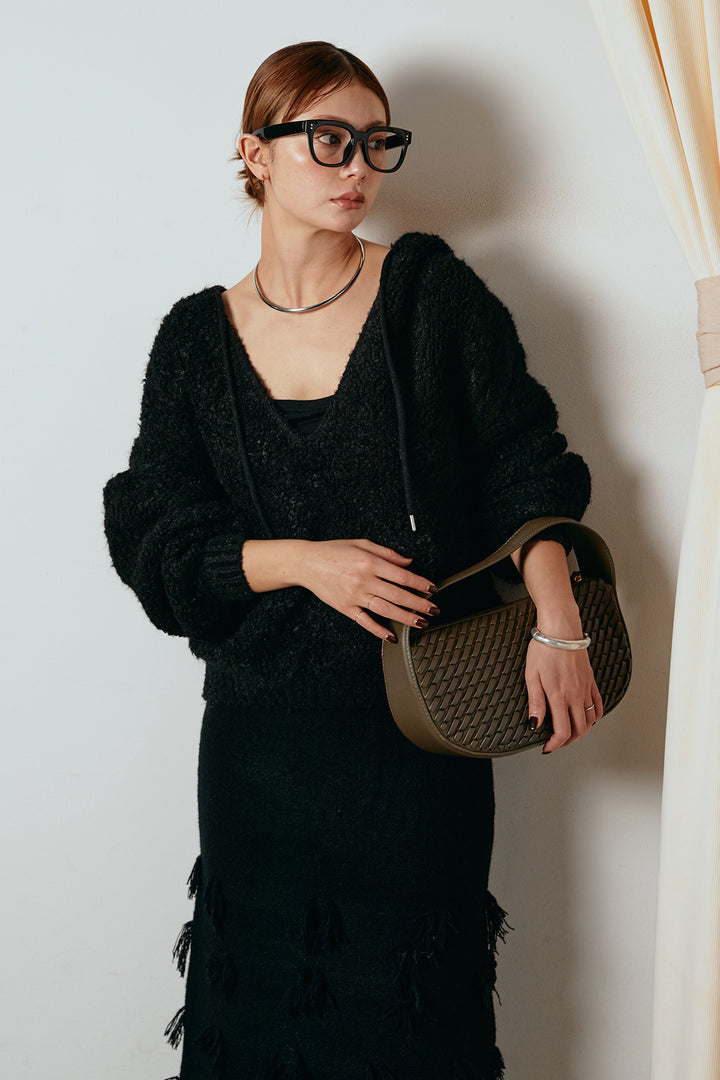 [SET]ブークレキーネックプルオーバー+ポイントフリンジニットナロースカート(2set)