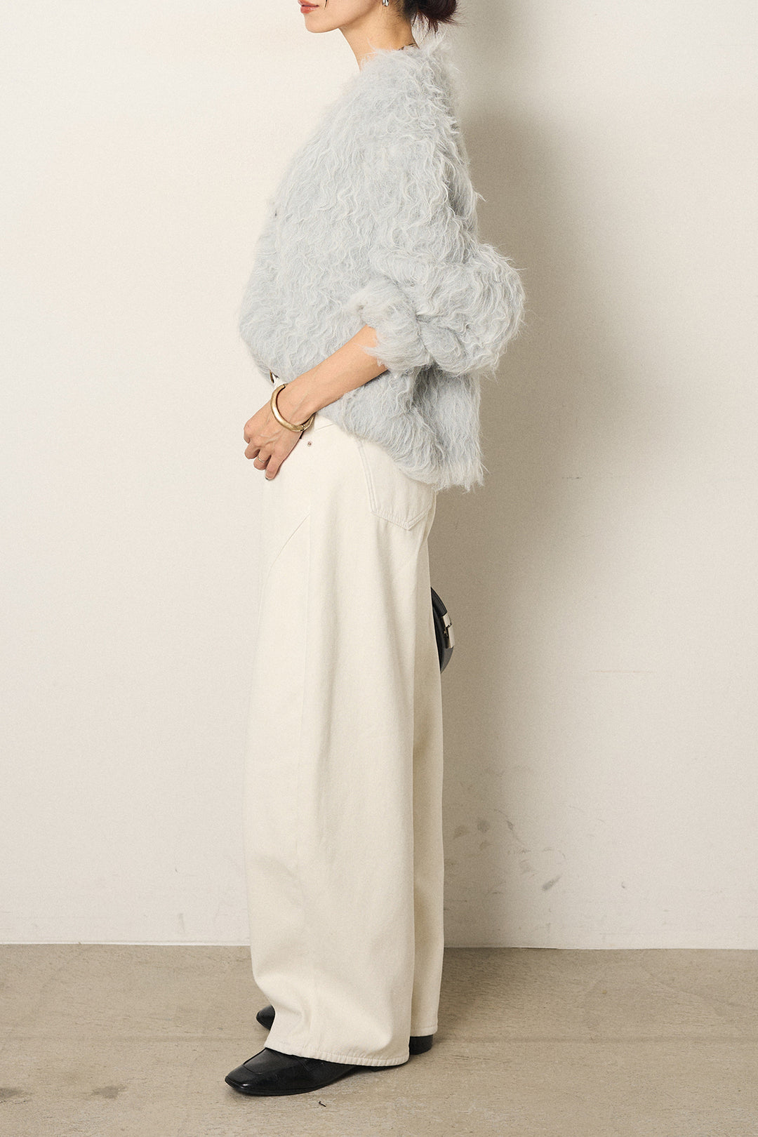 [SET]起毛シャギーニットカーディガン+ベルト付きカジュアルカーブワイドパンツ(2set)