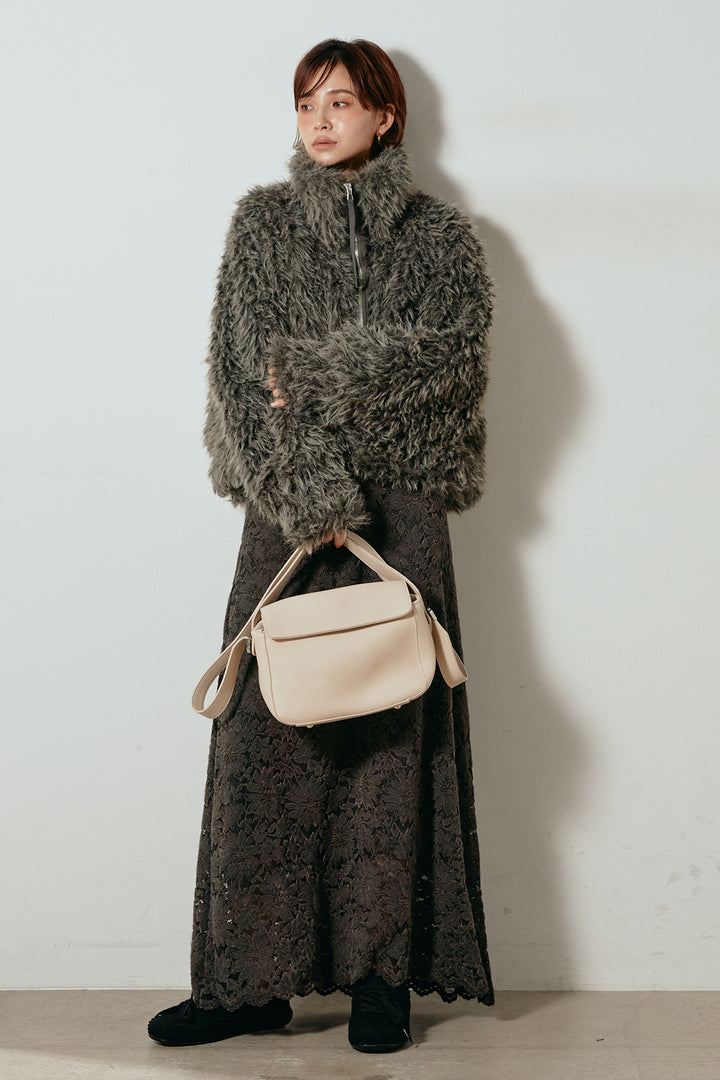 【着回しセット】[SET]ミックスシープファースタンドブルゾン+花柄刺繍ベロアフレアスカート+フェイクウールタックトラウザーズパンツ(3set)