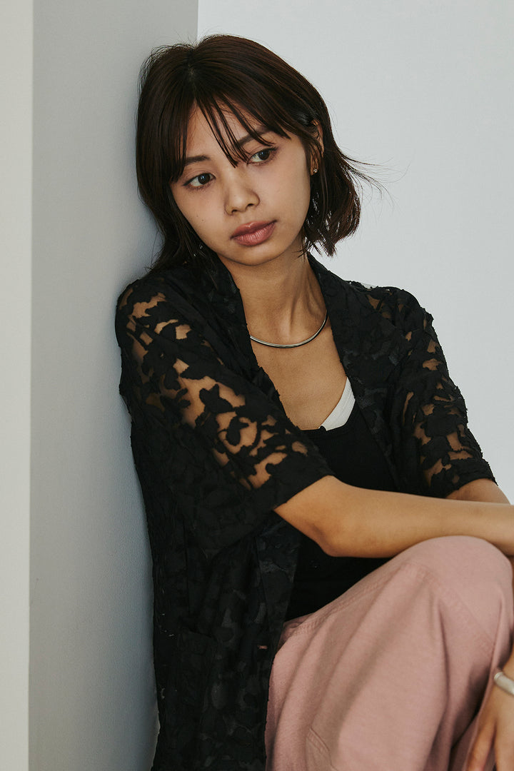 [SET]シアージャガードハーフスリーブテーラードジャケット+配色ヘンリーネックタンクトップ(2set)