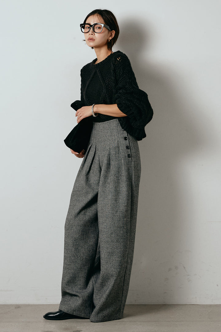 [SET]ロービングケーブルショート丈プルオーバー+サイドボタンツイードタックパンツ(2set)