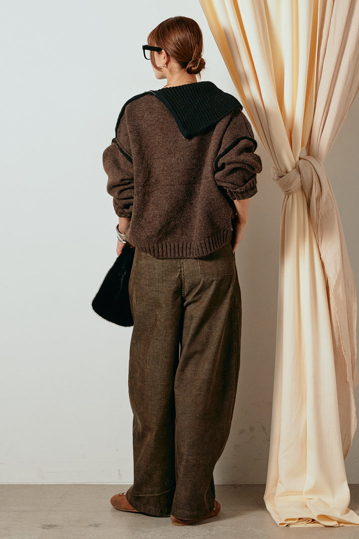 [SET]ハイネックジップデザインニットトップス+フロントタック入りコーデュロイパンツ(2set)