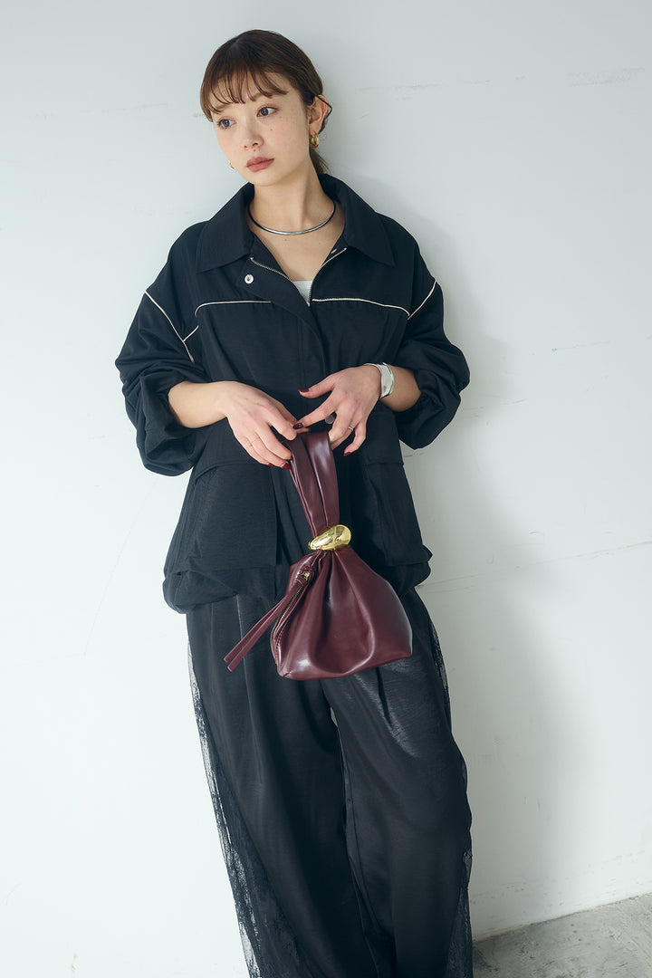 [SET]合繊ツイルバルーンジャケット+サテンレース切り替えタックパンツ(2set)