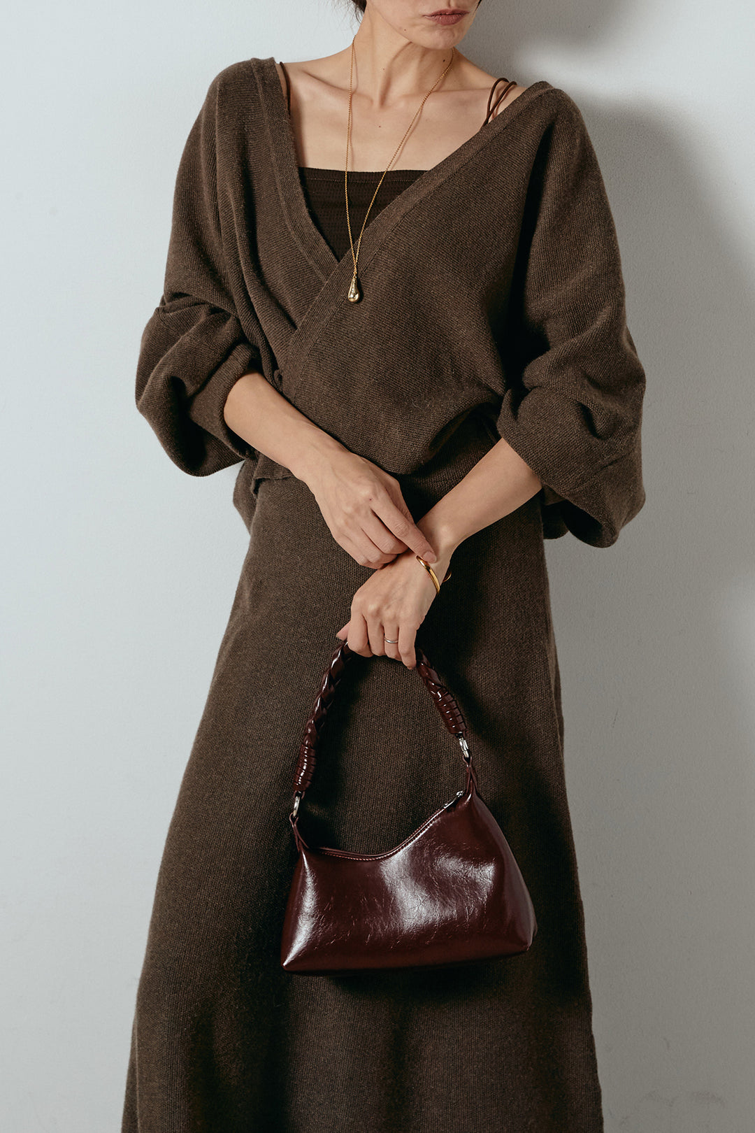 [SET]カシュクールニットカーディガン+ニットロングスカート(2set)