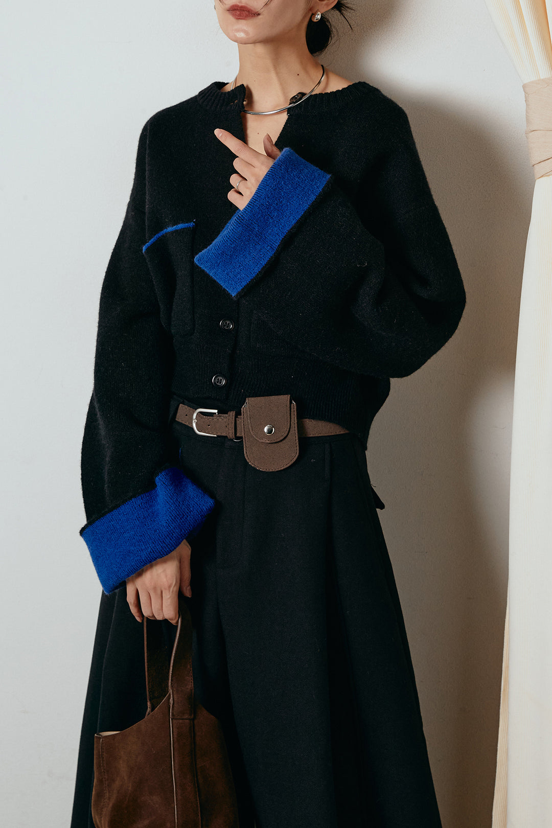 [SET]アルパカタッチダブルフェイスカーディガン+ポーチベルト付きカーブパンツ(2set)