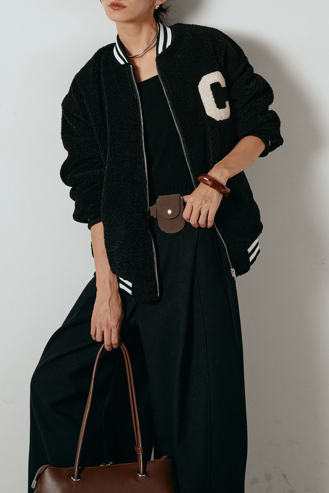 [SET]ロゴスタジャンボアブルゾン+ポーチベルト付きカーブパンツ(2set)